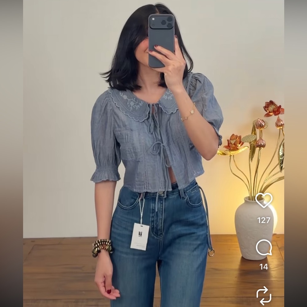 Zara embroidered crop shirt